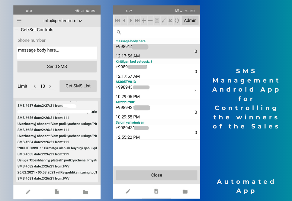 SMS Management Android App by MuminjonGuru