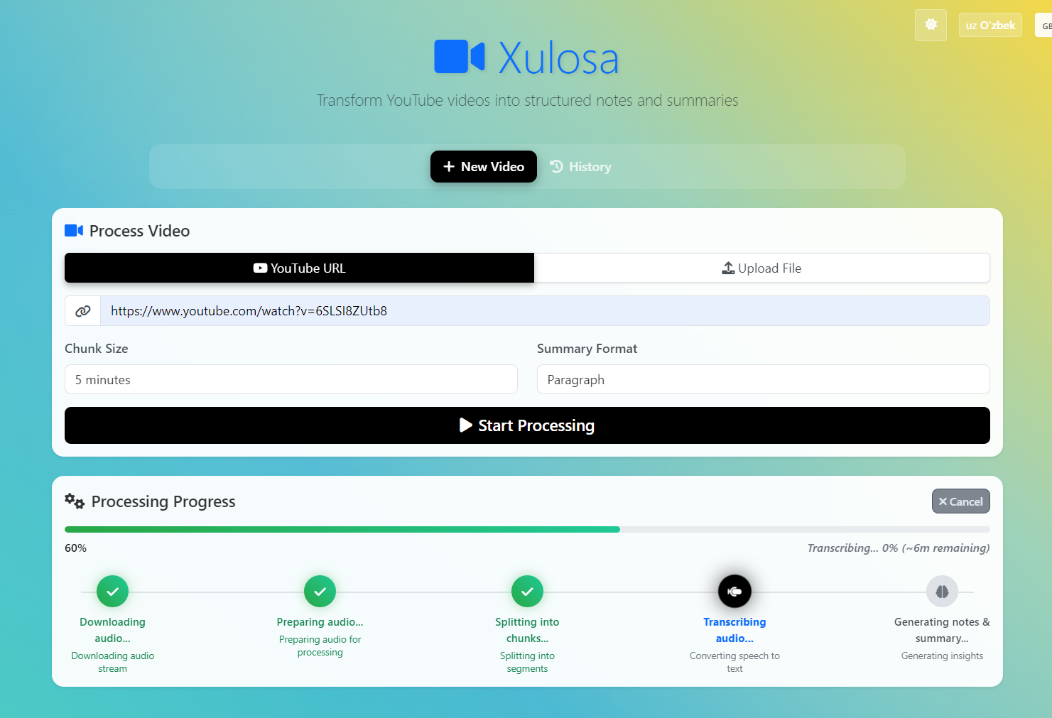 XulosaAI - Transform YouTube videos into structured notes and summaries